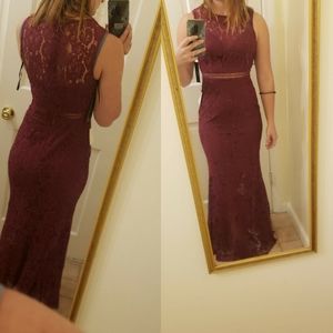 Music of the Heart Burgundy Lace Maxi Dress